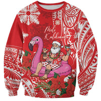 Personalized Hawaii Christmas Sweatshirt Mele Kalikimaka Chilling Shaka Santa Flamingo - Polynesian Pride
