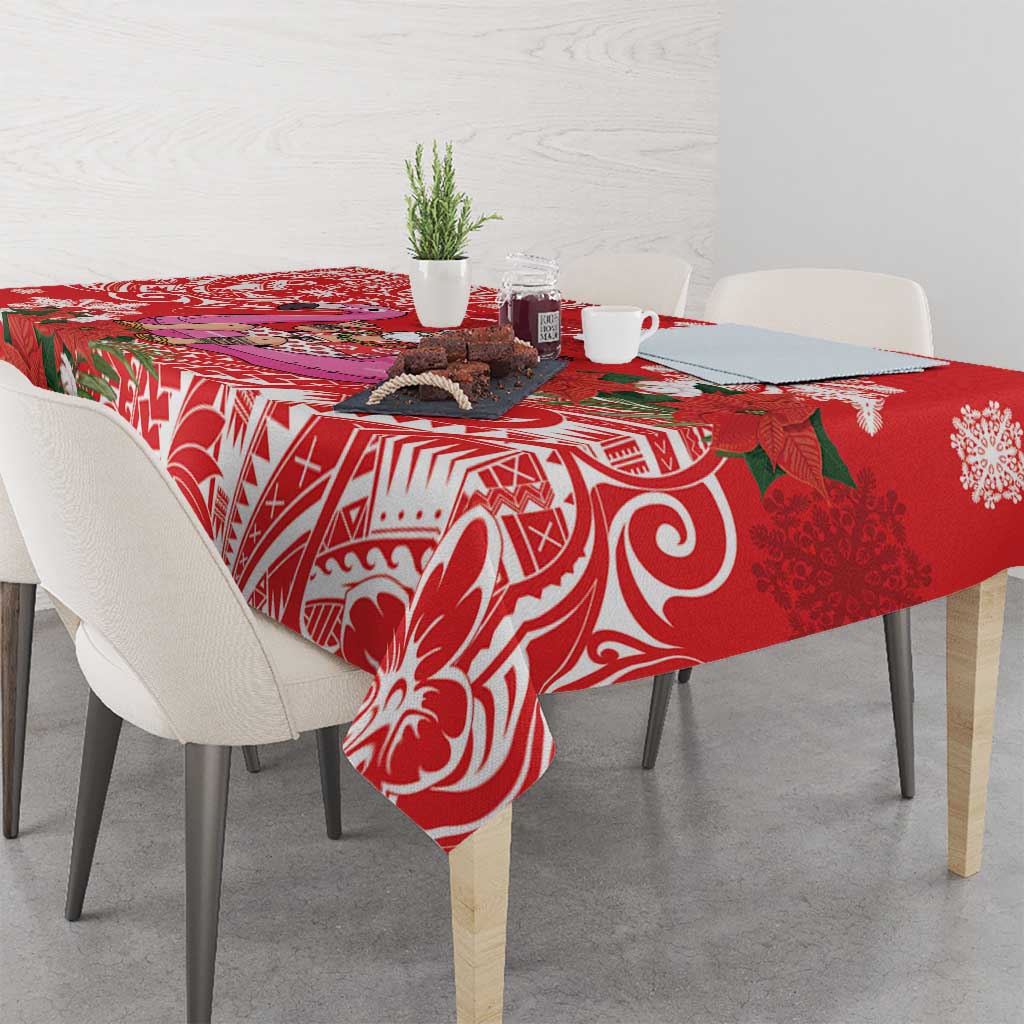 Personalized Hawaii Christmas Tablecloth Mele Kalikimaka Chilling Shaka Santa Flamingo - Polynesian Pride