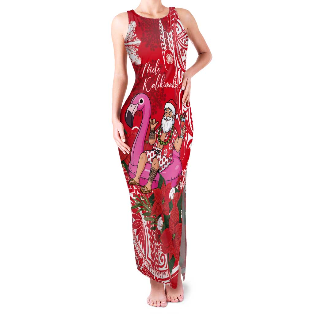 Personalized Hawaii Christmas Tank Maxi Dress Mele Kalikimaka Chilling Shaka Santa Flamingo - Polynesian Pride