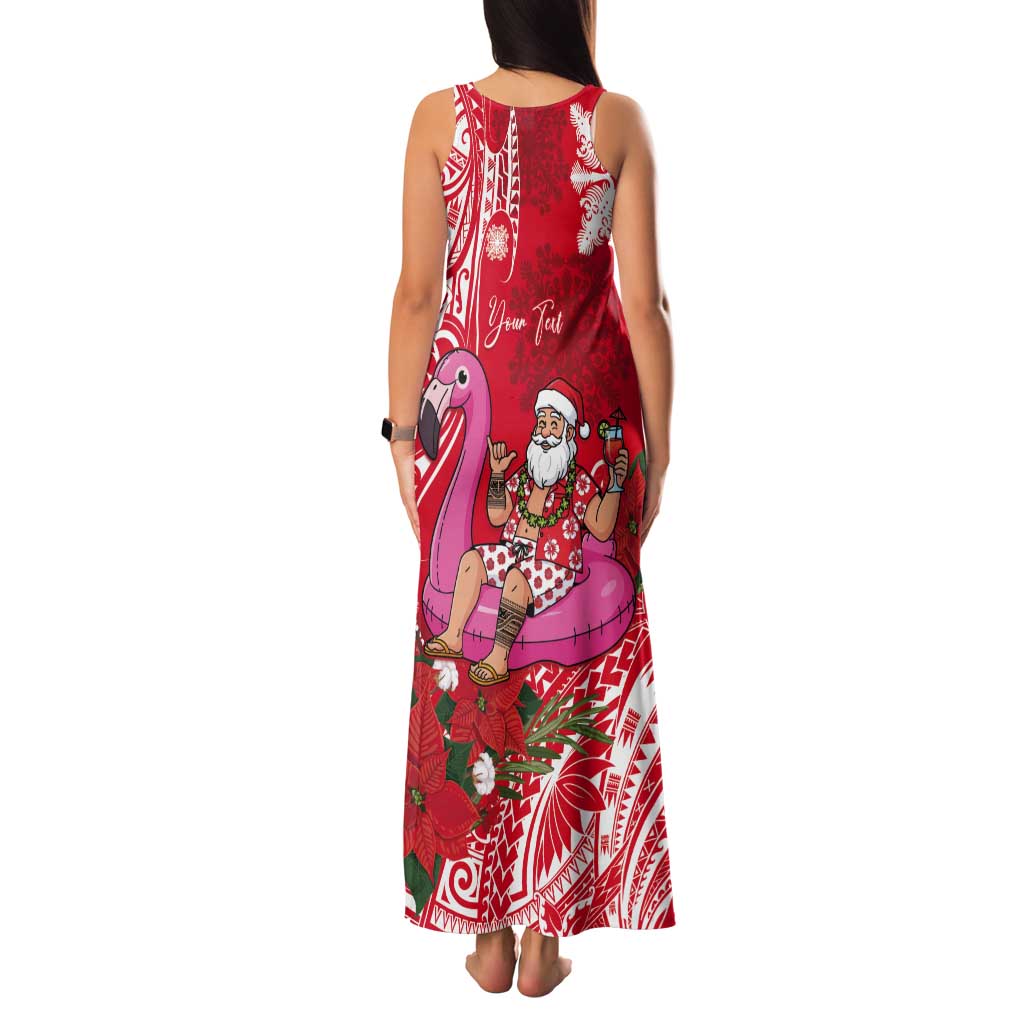 Personalized Hawaii Christmas Tank Maxi Dress Mele Kalikimaka Chilling Shaka Santa Flamingo - Polynesian Pride