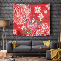 Personalized Hawaii Christmas Tapestry Mele Kalikimaka Chilling Shaka Santa Flamingo - Polynesian Pride