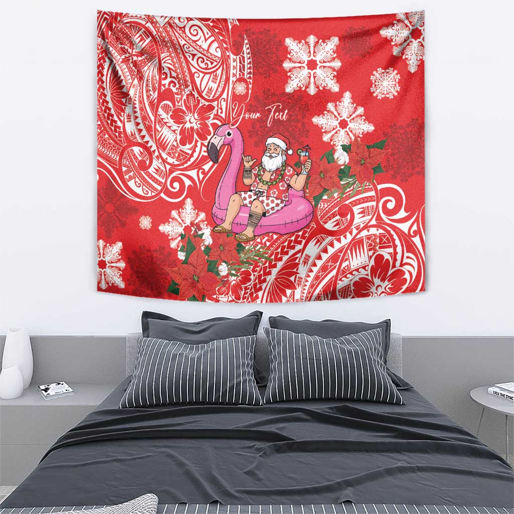 Personalized Hawaii Christmas Tapestry Mele Kalikimaka Chilling Shaka Santa Flamingo - Polynesian Pride