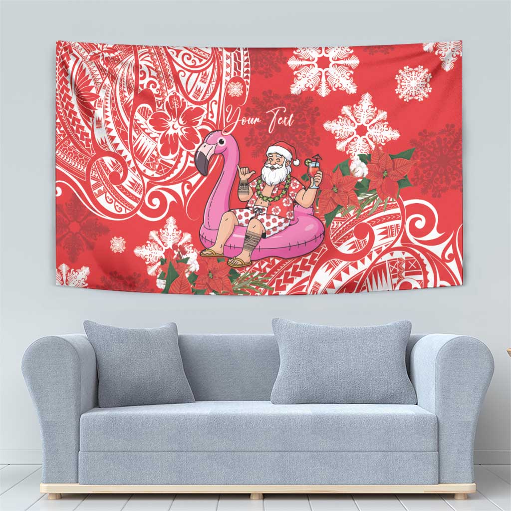 Personalized Hawaii Christmas Tapestry Mele Kalikimaka Chilling Shaka Santa Flamingo - Polynesian Pride
