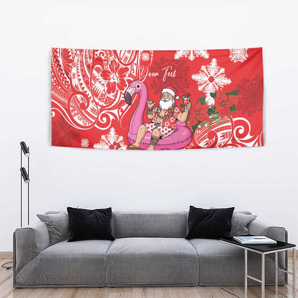 Personalized Hawaii Christmas Tapestry Mele Kalikimaka Chilling Shaka Santa Flamingo - Polynesian Pride