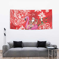 Personalized Hawaii Christmas Tapestry Mele Kalikimaka Chilling Shaka Santa Flamingo - Polynesian Pride