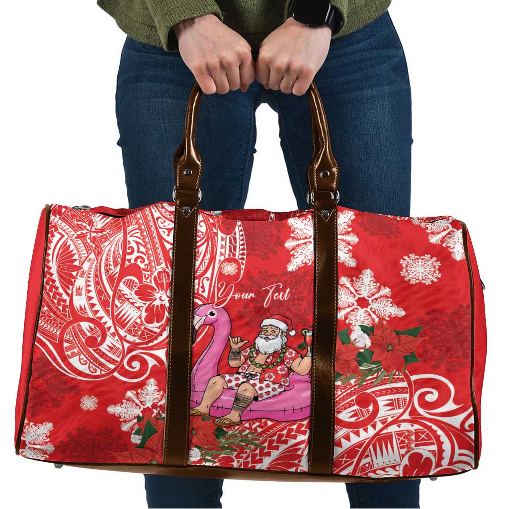 Personalized Hawaii Christmas Travel Bag Mele Kalikimaka Chilling Shaka Santa Flamingo - Polynesian Pride