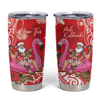 Personalized Hawaii Christmas Tumbler Cup Mele Kalikimaka Chilling Shaka Santa Flamingo - Polynesian Pride