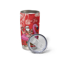 Personalized Hawaii Christmas Tumbler Cup Mele Kalikimaka Chilling Shaka Santa Flamingo - Polynesian Pride