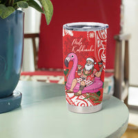 Personalized Hawaii Christmas Tumbler Cup Mele Kalikimaka Chilling Shaka Santa Flamingo - Polynesian Pride