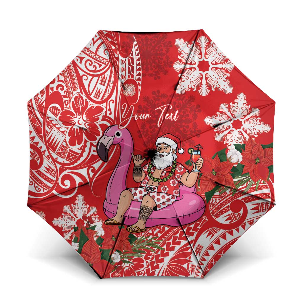Personalized Hawaii Christmas Umbrella Mele Kalikimaka Chilling Shaka Santa Flamingo - Polynesian Pride