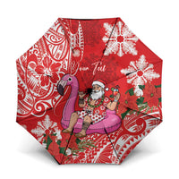 Personalized Hawaii Christmas Umbrella Mele Kalikimaka Chilling Shaka Santa Flamingo - Polynesian Pride
