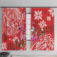 Personalized Hawaii Christmas Window Curtain Mele Kalikimaka Chilling Shaka Santa Flamingo - Polynesian Pride