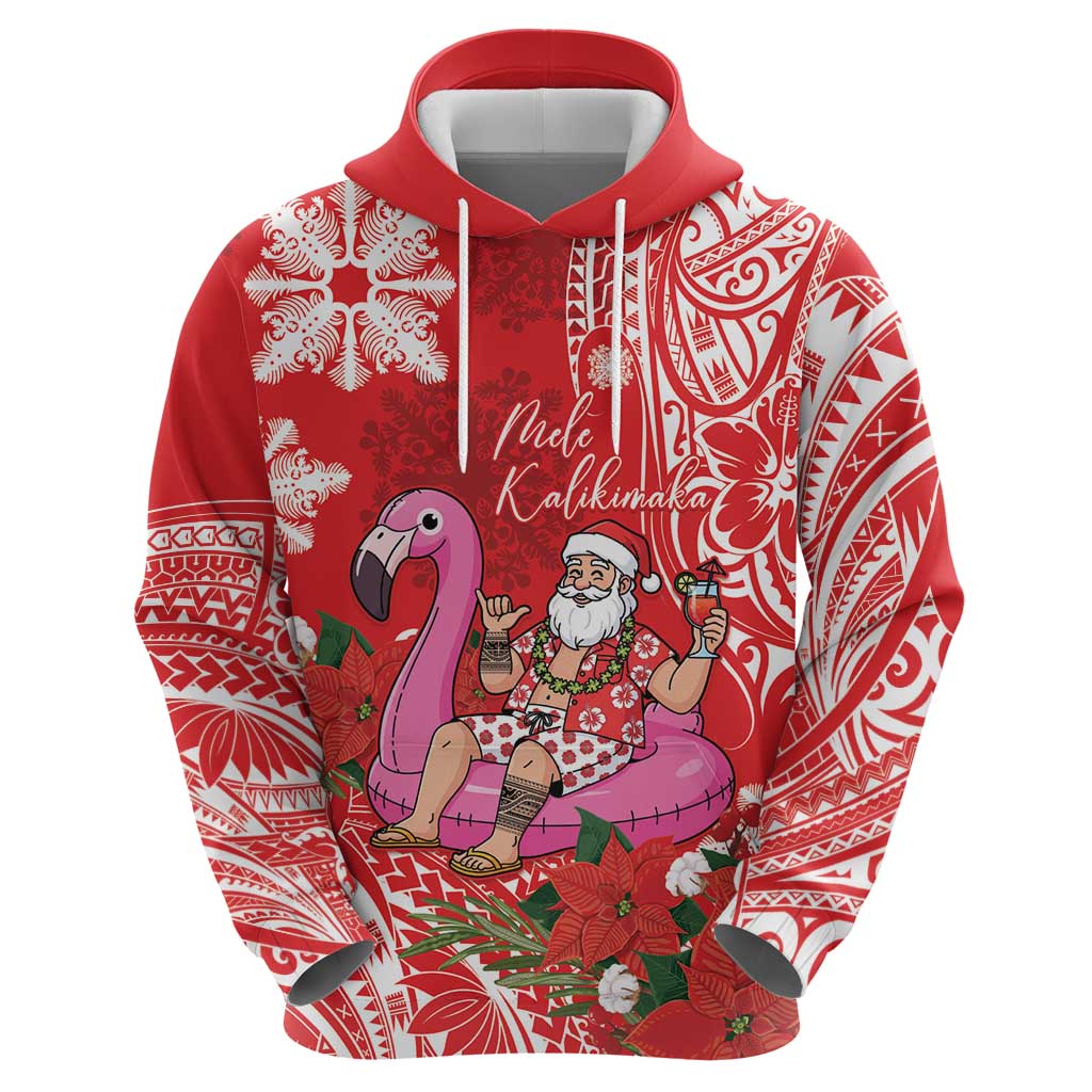 Personalized Hawaii Christmas Zip Hoodie Mele Kalikimaka Chilling Shaka Santa Flamingo - Polynesian Pride