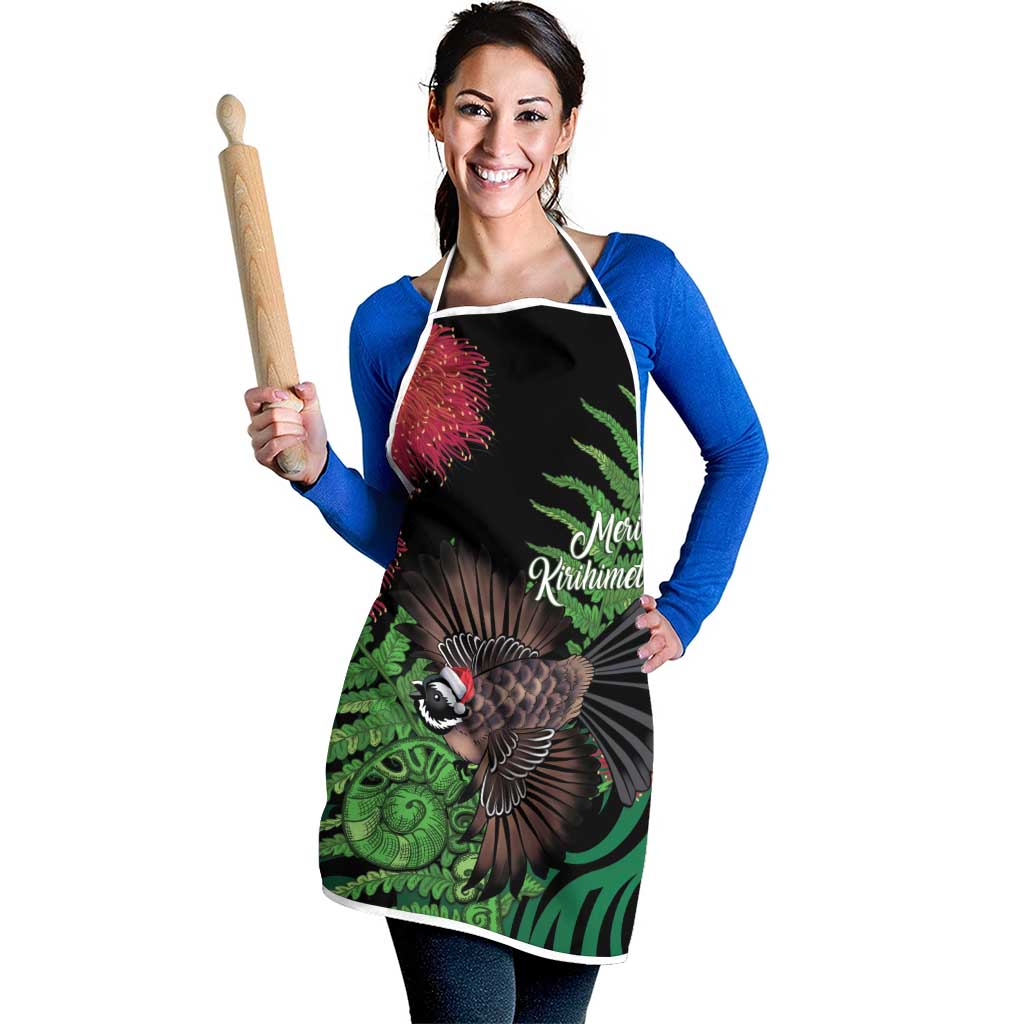 Meri Kirihimete New Zealand Apron Piwakawaka Koru Fern Mix Pohutukawa - Polynesian Pride
