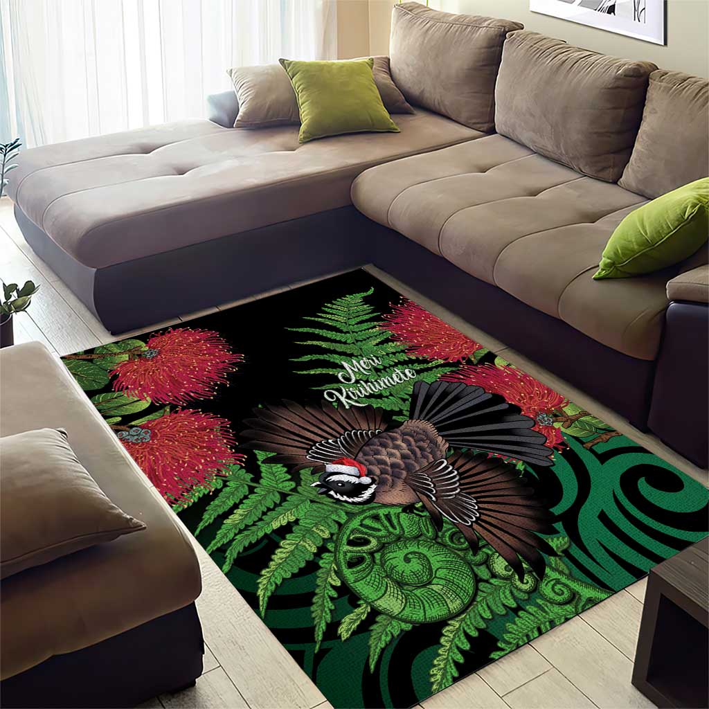 Meri Kirihimete New Zealand Area Rug Piwakawaka Koru Fern Mix Pohutukawa - Polynesian Pride