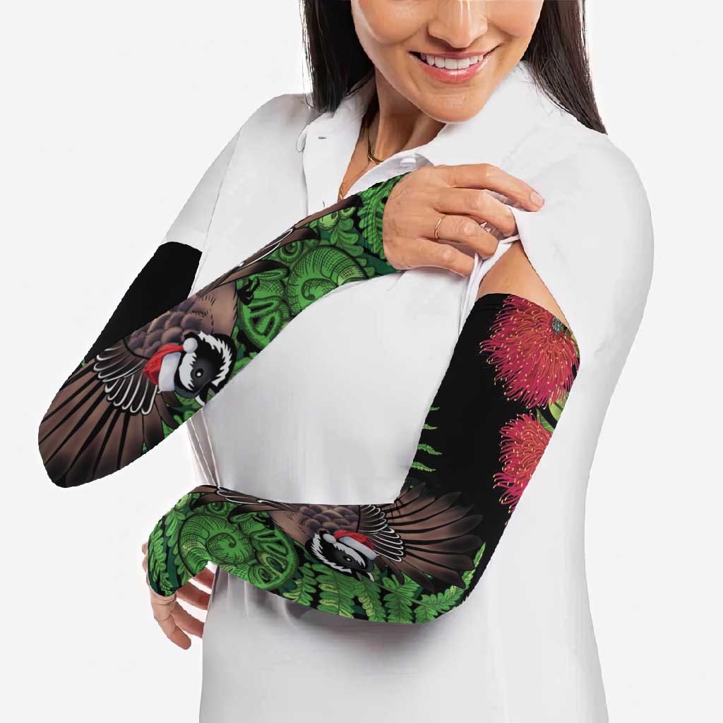Meri Kirihimete New Zealand Arm Sleeves Piwakawaka Koru Fern Mix Pohutukawa - Polynesian Pride