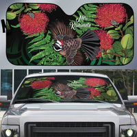 Meri Kirihimete New Zealand Auto Sun Shade Piwakawaka Koru Fern Mix Pohutukawa - Polynesian Pride