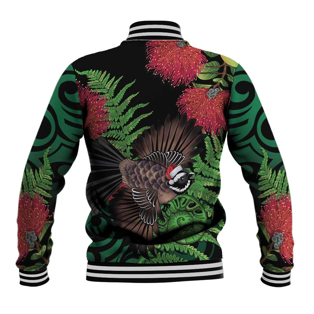 Meri Kirihimete New Zealand Baseball Jacket Piwakawaka Koru Fern Mix Pohutukawa - Polynesian Pride