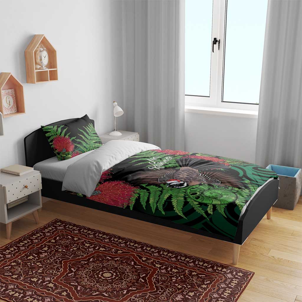Meri Kirihimete New Zealand Bedding Set Piwakawaka Koru Fern Mix Pohutukawa - Polynesian Pride