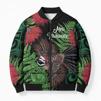 Meri Kirihimete New Zealand Bomber Puffer Jacket Piwakawaka Koru Fern Mix Pohutukawa - Polynesian Pride