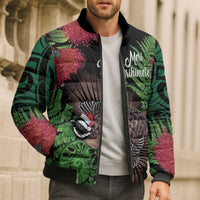 Meri Kirihimete New Zealand Bomber Puffer Jacket Piwakawaka Koru Fern Mix Pohutukawa - Polynesian Pride
