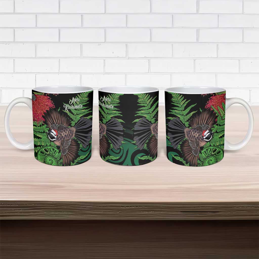 Meri Kirihimete New Zealand Ceramic Mug Piwakawaka Koru Fern Mix Pohutukawa - Polynesian Pride