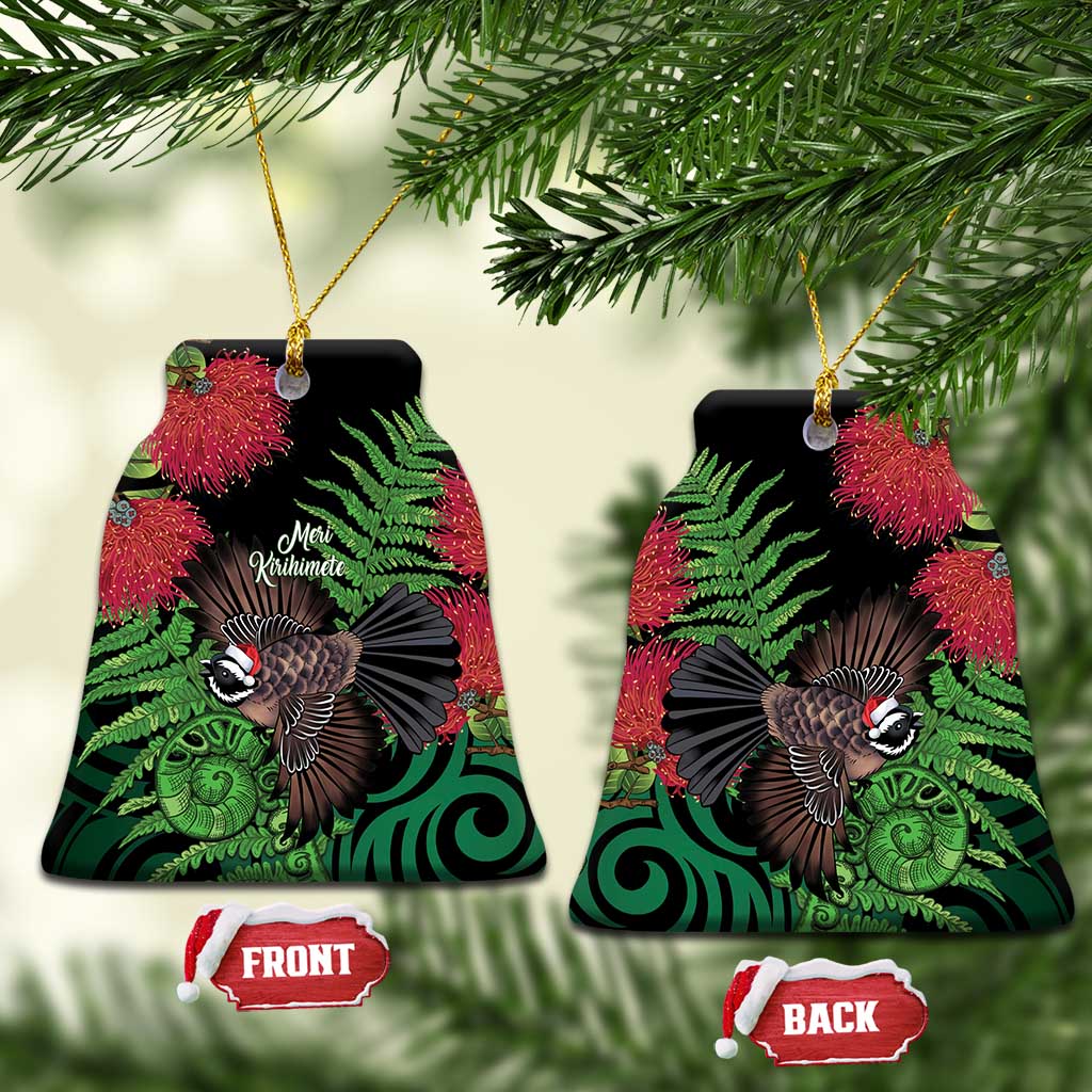 Meri Kirihimete New Zealand Ceramic Ornament Piwakawaka Koru Fern Mix Pohutukawa - Polynesian Pride