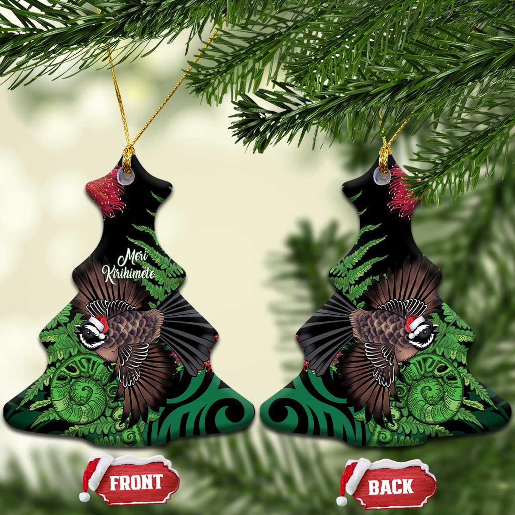 Meri Kirihimete New Zealand Ceramic Ornament Piwakawaka Koru Fern Mix Pohutukawa - Polynesian Pride