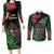 Meri Kirihimete New Zealand Couples Matching Long Sleeve Bodycon Dress and Long Sleeve Button Shirt Piwakawaka Koru Fern Mix Pohutukawa - Polynesian Pride