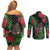 Meri Kirihimete New Zealand Couples Matching Off Shoulder Short Dress and Long Sleeve Button Shirt Piwakawaka Koru Fern Mix Pohutukawa - Polynesian Pride