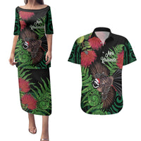 Meri Kirihimete New Zealand Couples Matching Puletasi and Hawaiian Shirt Piwakawaka Koru Fern Mix Pohutukawa - Polynesian Pride