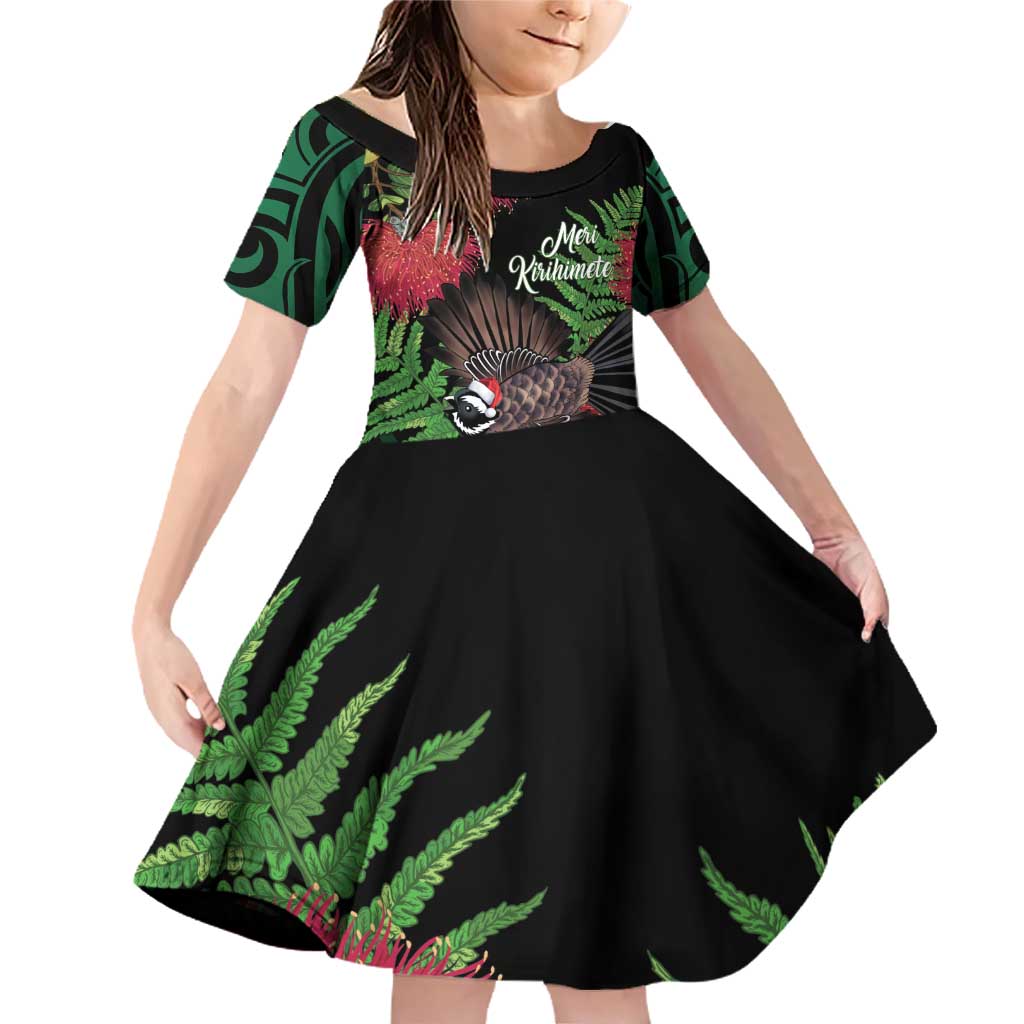 Meri Kirihimete New Zealand Family Matching Off Shoulder Short Dress and Hawaiian Shirt Piwakawaka Koru Fern Mix Pohutukawa - Polynesian Pride