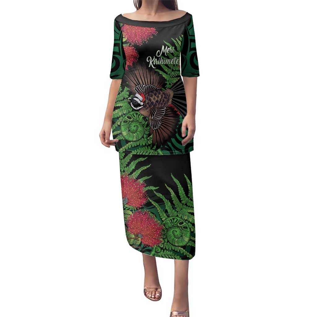 Meri Kirihimete New Zealand Family Matching Puletasi and Hawaiian Shirt Piwakawaka Koru Fern Mix Pohutukawa - Polynesian Pride