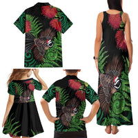 Meri Kirihimete New Zealand Family Matching Tank Maxi Dress and Hawaiian Shirt Piwakawaka Koru Fern Mix Pohutukawa - Polynesian Pride