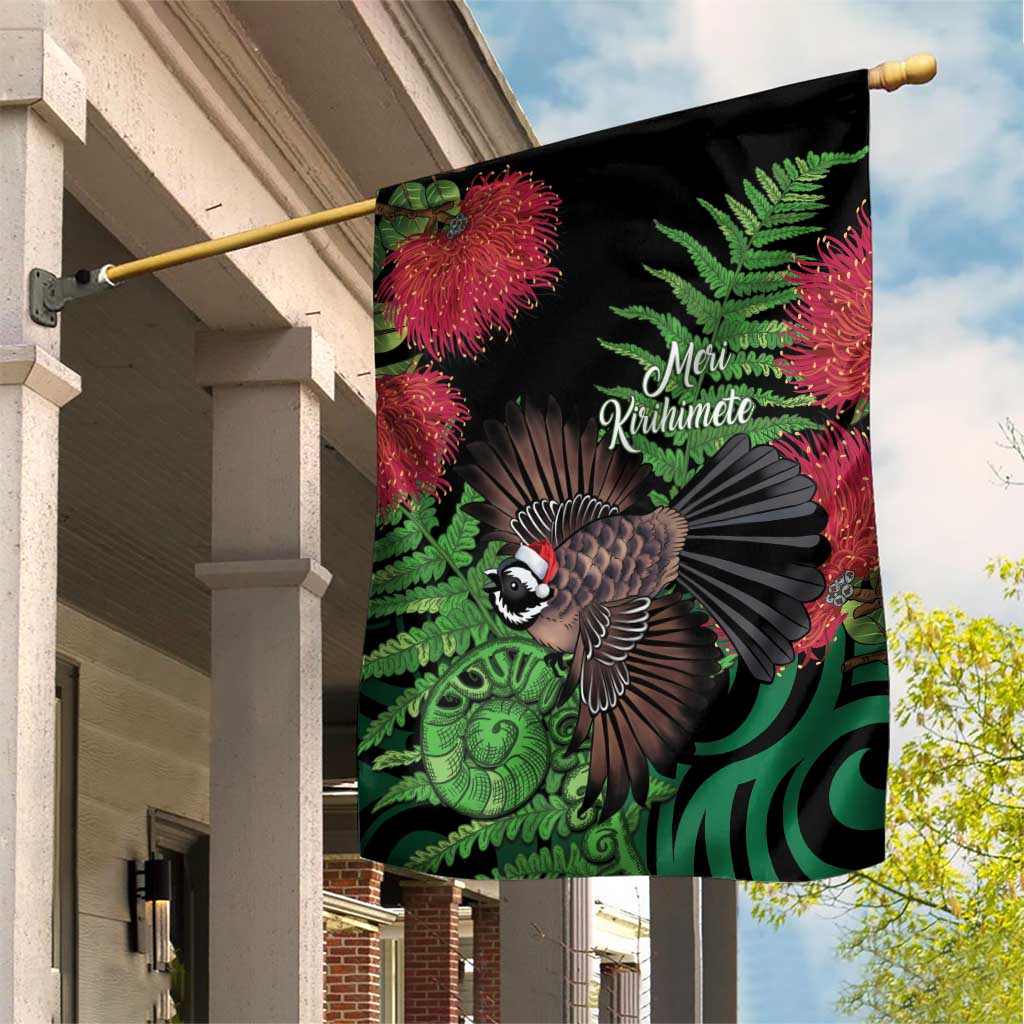 Meri Kirihimete New Zealand Garden Flag Piwakawaka Koru Fern Mix Pohutukawa - Polynesian Pride