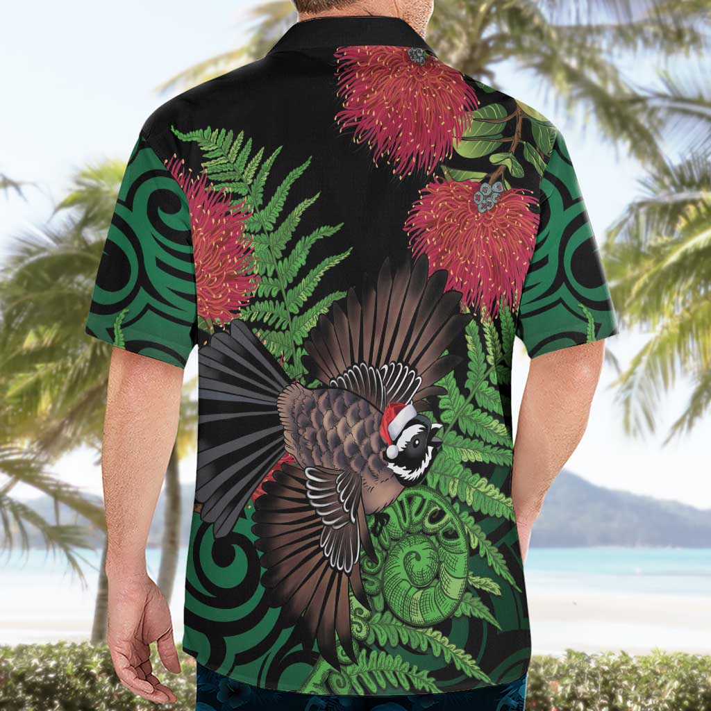 Meri Kirihimete New Zealand Hawaiian Shirt Piwakawaka Koru Fern Mix Pohutukawa - Polynesian Pride