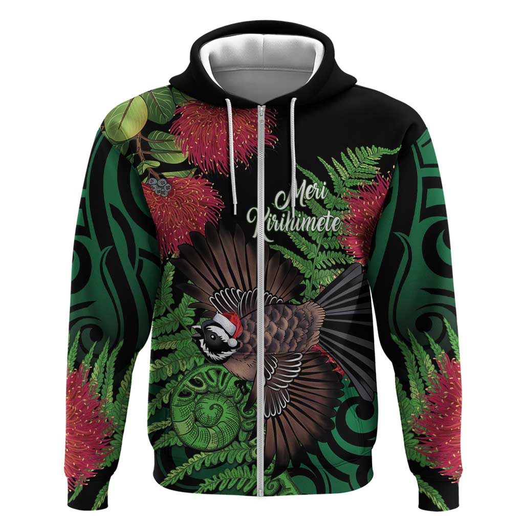 Meri Kirihimete New Zealand Hoodie Piwakawaka Koru Fern Mix Pohutukawa - Polynesian Pride
