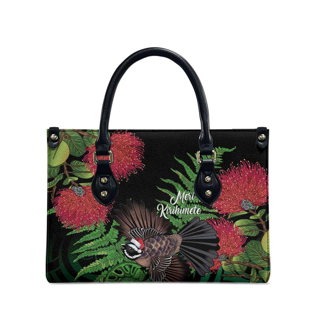 Meri Kirihimete New Zealand Leather Bag Piwakawaka Koru Fern Mix Pohutukawa - Polynesian Pride