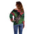 Meri Kirihimete New Zealand Off Shoulder Sweater Piwakawaka Koru Fern Mix Pohutukawa - Polynesian Pride