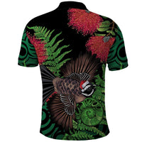 Meri Kirihimete New Zealand Polo Shirt Piwakawaka Koru Fern Mix Pohutukawa - Polynesian Pride