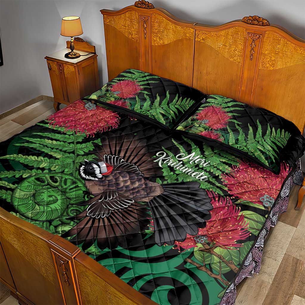 Meri Kirihimete New Zealand Quilt Bed Set Piwakawaka Koru Fern Mix Pohutukawa - Polynesian Pride