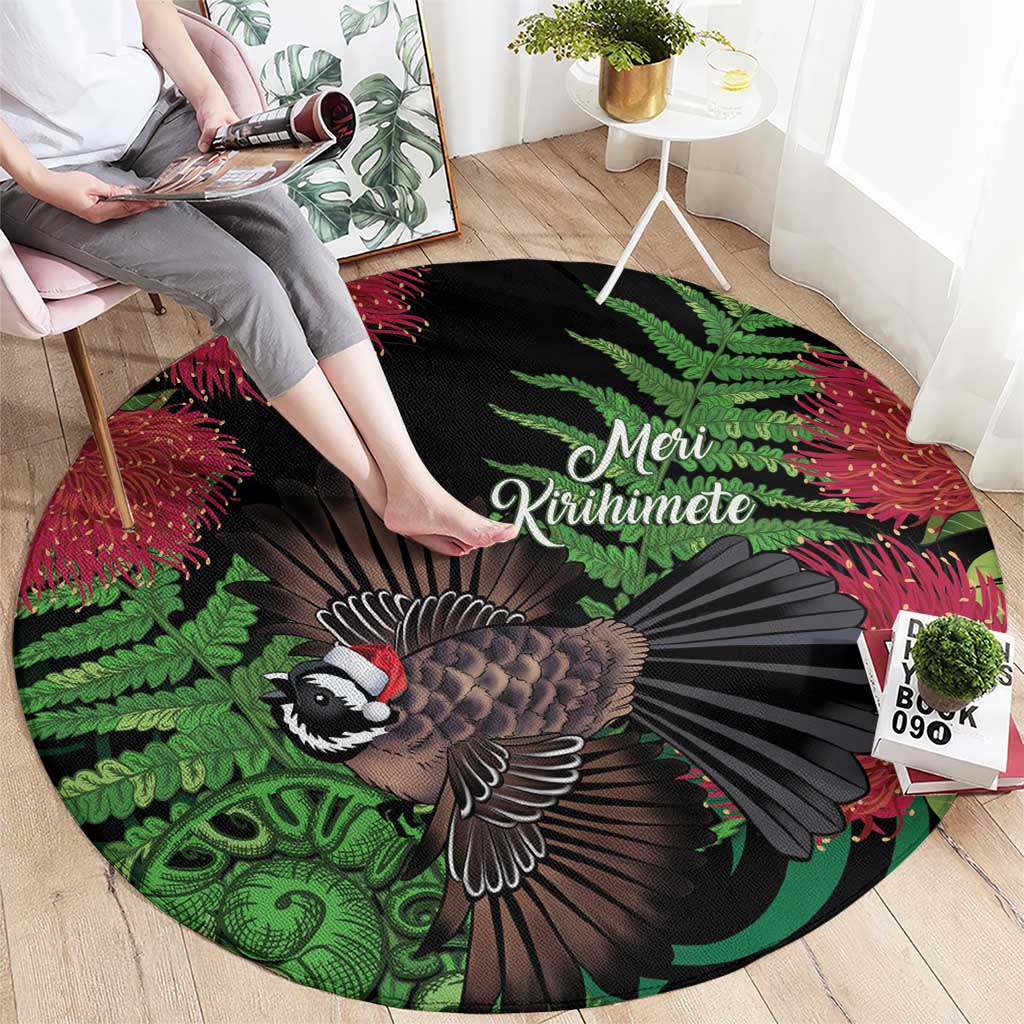 Meri Kirihimete New Zealand Round Carpet Piwakawaka Koru Fern Mix Pohutukawa - Polynesian Pride