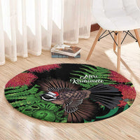 Meri Kirihimete New Zealand Round Carpet Piwakawaka Koru Fern Mix Pohutukawa - Polynesian Pride