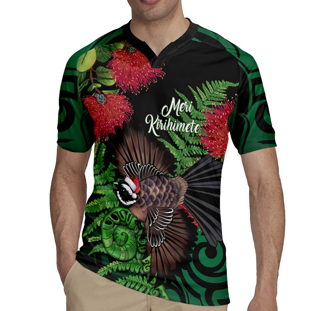 Meri Kirihimete New Zealand Rugby Jersey Piwakawaka Koru Fern Mix Pohutukawa - Polynesian Pride