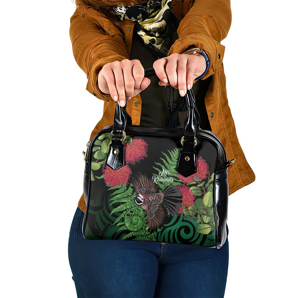 Meri Kirihimete New Zealand Shoulder Handbag Piwakawaka Koru Fern Mix Pohutukawa - Polynesian Pride
