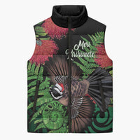 Meri Kirihimete New Zealand Sleeveless Puffer Jacket Piwakawaka Koru Fern Mix Pohutukawa - Polynesian Pride