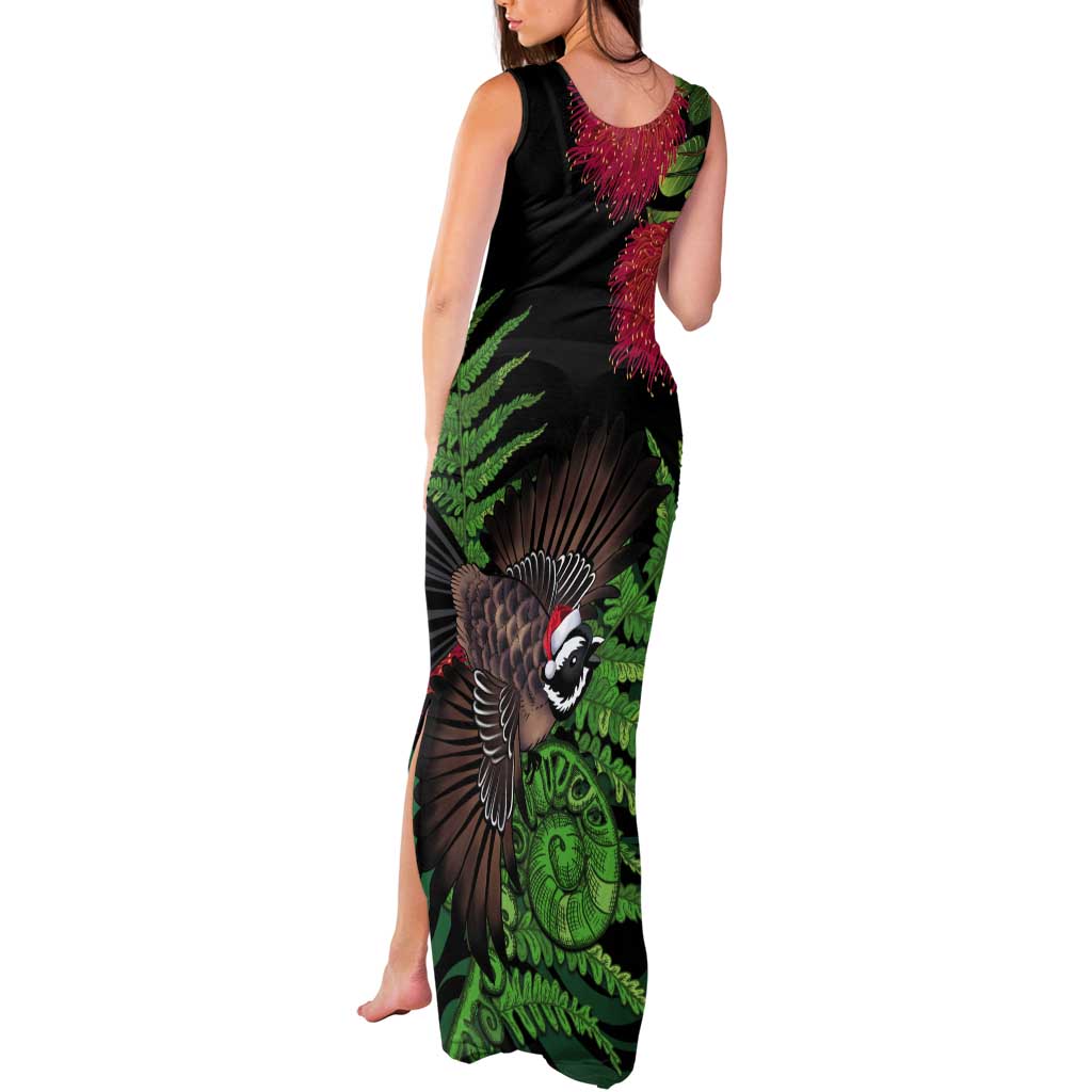 Meri Kirihimete New Zealand Tank Maxi Dress Piwakawaka Koru Fern Mix Pohutukawa - Polynesian Pride