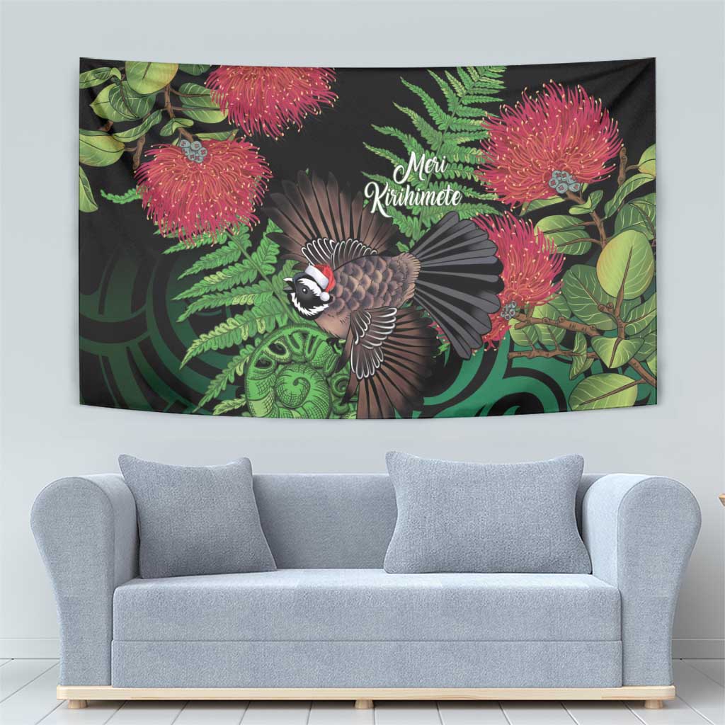 Meri Kirihimete New Zealand Tapestry Piwakawaka Koru Fern Mix Pohutukawa - Polynesian Pride