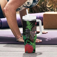 Meri Kirihimete New Zealand Tumbler With Handle Piwakawaka Koru Fern Mix Pohutukawa - Polynesian Pride
