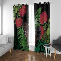 Meri Kirihimete New Zealand Window Curtain Piwakawaka Koru Fern Mix Pohutukawa - Polynesian Pride